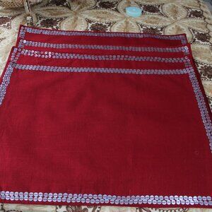Four Red Placemats outlined with Silver Sequins